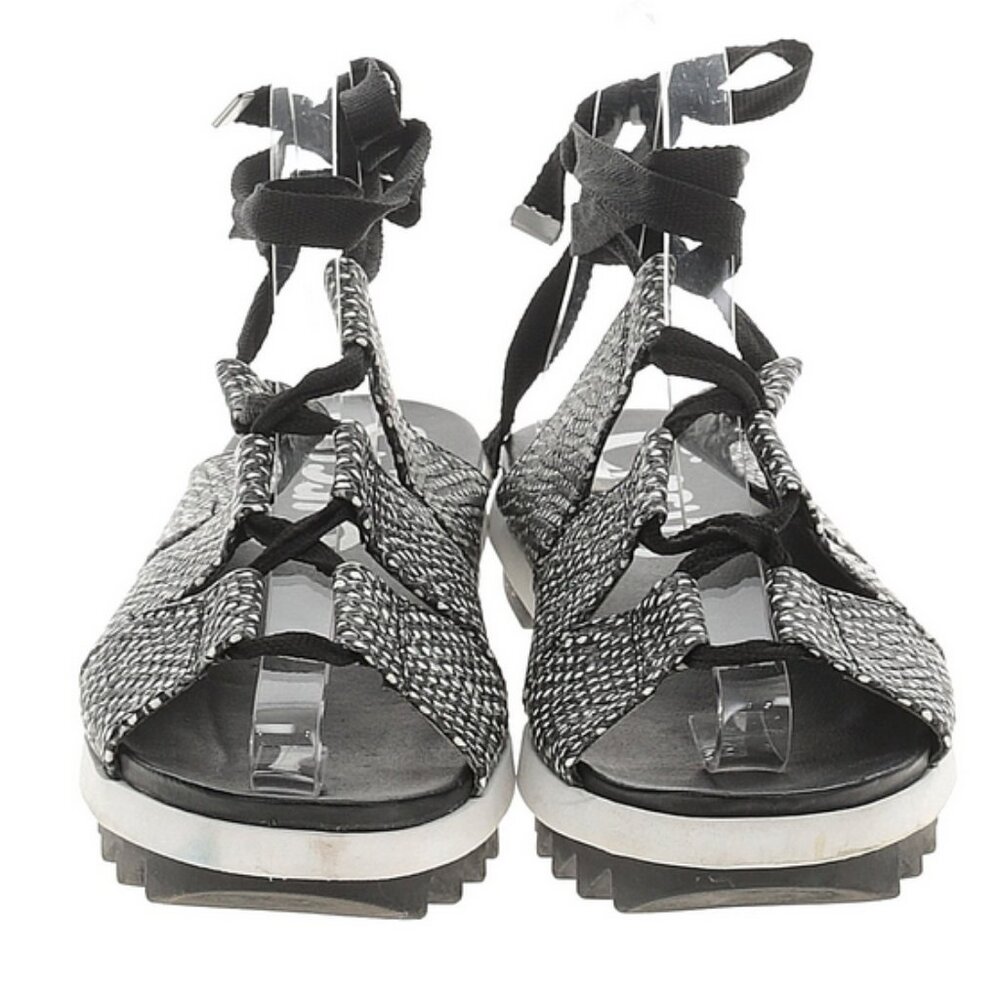 Circus By Sam Edelman Riley Black & White Faux Snake Ankle Wrap Sandels